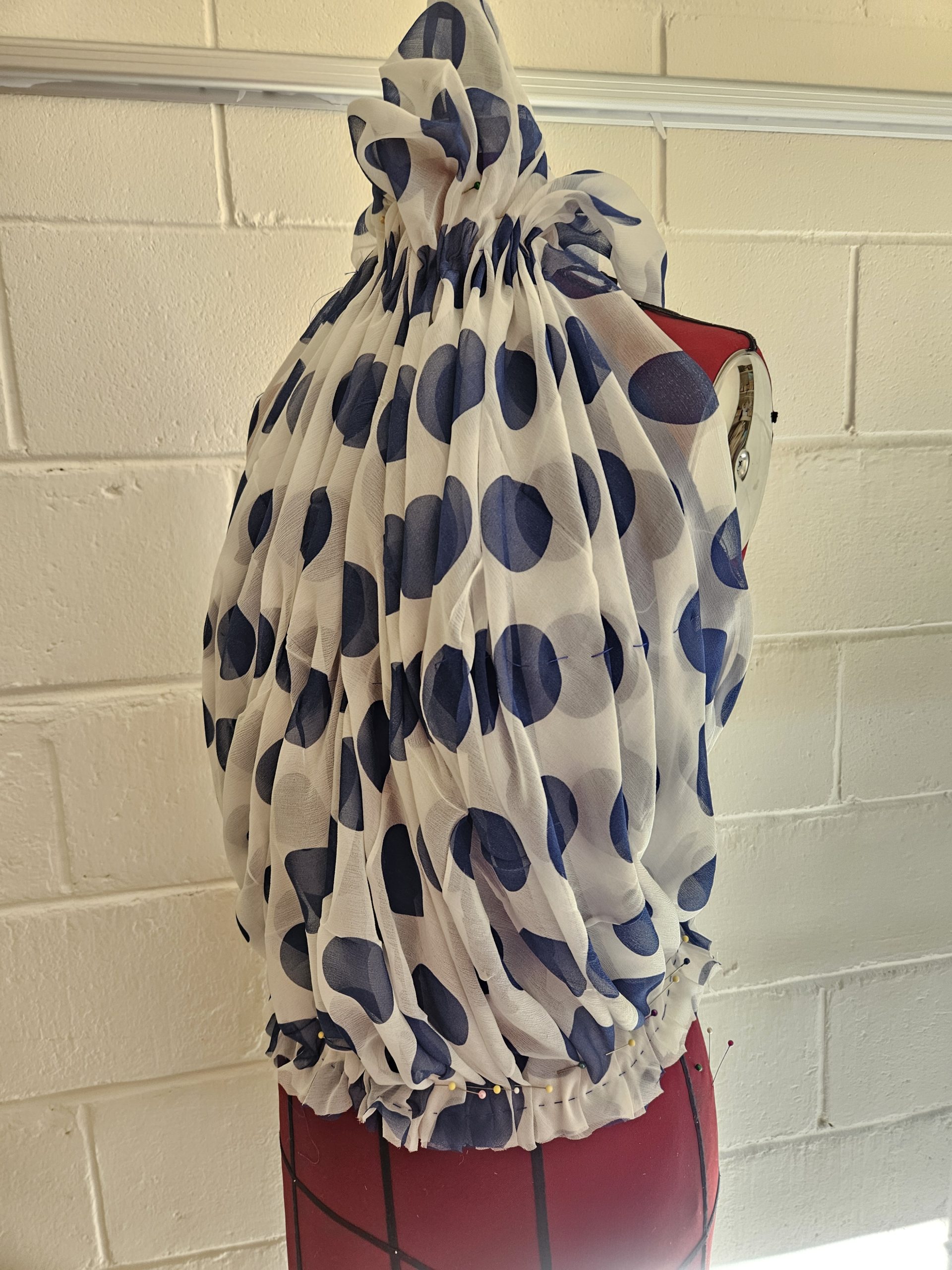 Cutting the silk and hand basting stitching